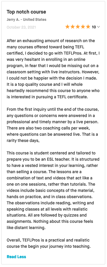 Review of online TEFL course